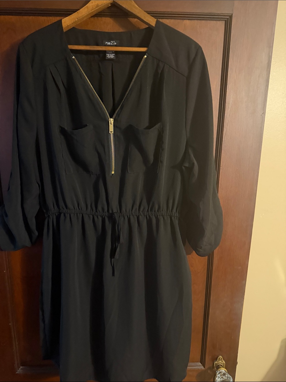 Rue21 Black Long-Sleeve Zip Front Dress